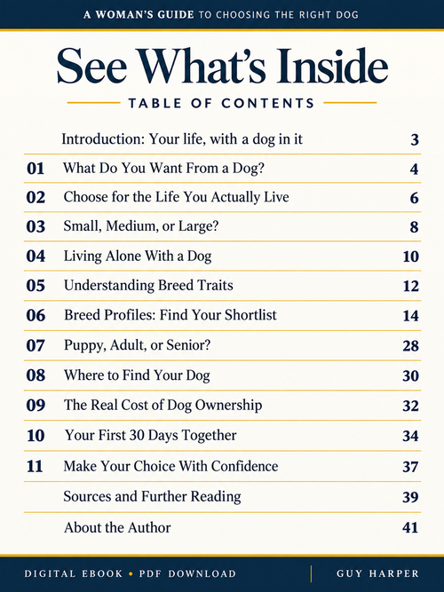 Table of Contents for ebook  Woman's Guide to Choosing the Right Dog by Guy harper